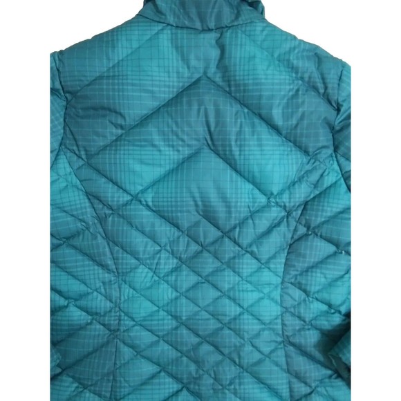 Eddie Bauer Women's Small Goose Down Jacket Green Plaid Puffer Quilted Ski Coat - Picture 9 of 11
